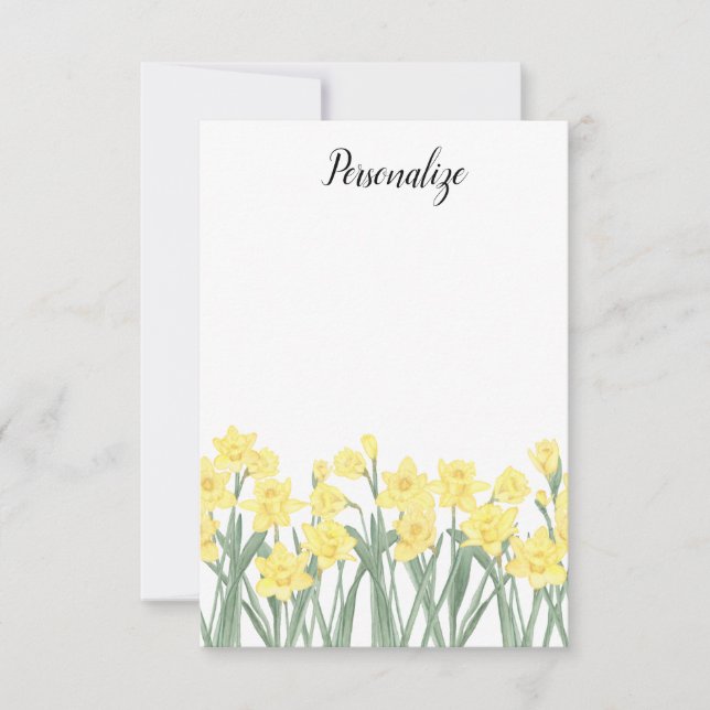 Personalised Daffodil Flat Stationery Thank You Card (Front)