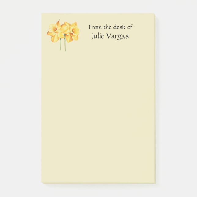 Personalised daffodil yellow Post it notes (Front)
