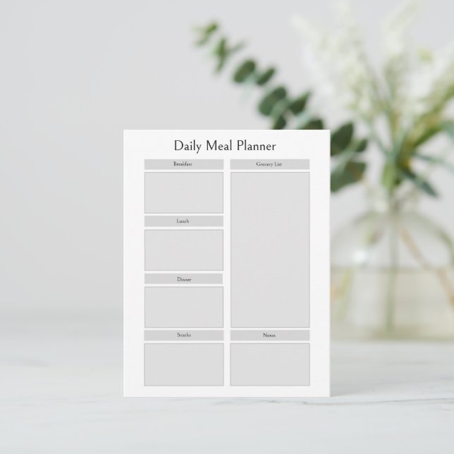 Personalised Daily Meal Planner | Editable Simple Enclosure Card (Standing Front)