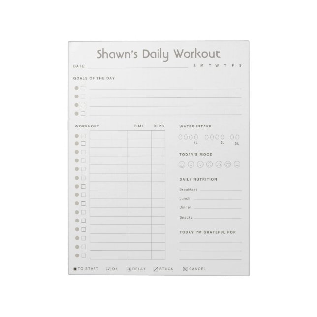 Personalised Daily Workout | Exercise Planner Notepad (Rotated)