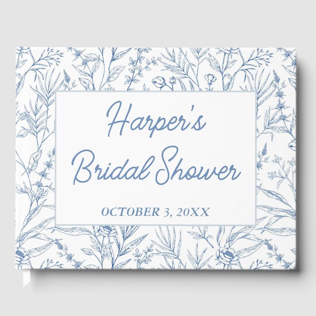 Personalised Dainty Blue Floral Bridal Shower Guest Book (Front)