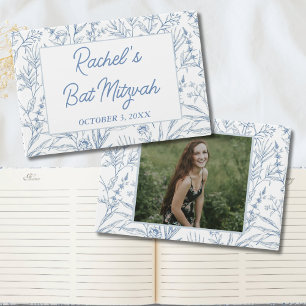 Personalised Dainty Blue Floral Mitzvah Guestbook