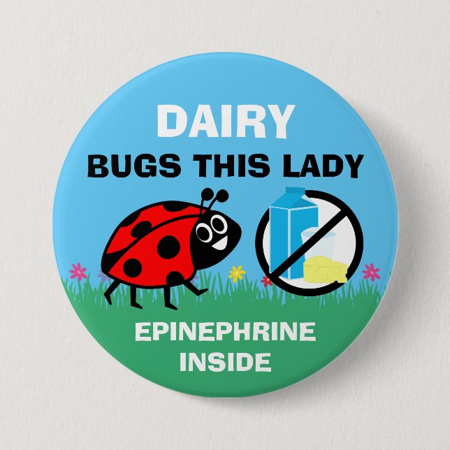 Personalised Dairy Allergy Alert Ladybug 7.5 Cm Round Badge (Front)