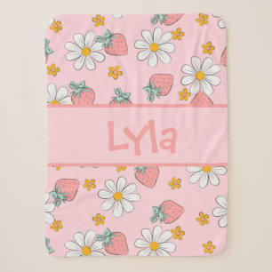 Personalised Daisies and Strawberries Sherpa Blanket