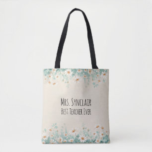 Personalised Daisy Best Teacher Ever Appreciation Tote Bag