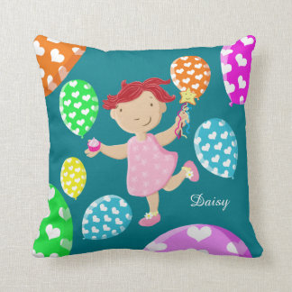 Personalised Daisy Cupcake Heart Balloons Kids Cushion