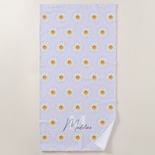 Personalised Daisy Floral Beach Towel Custom Name