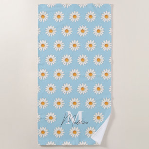 Personalised Daisy Floral Beach Towel Custom Name