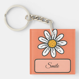 Personalised Daisy Floral Charm Key Ring