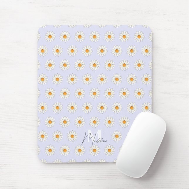 Personalised Daisy Floral Mousepad – Custom Name (With Mouse)