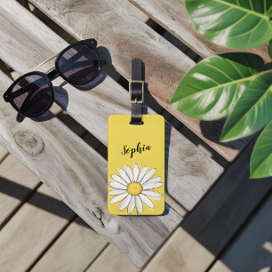 Personalised Daisy Floral Yellow Script Name  Luggage Tag