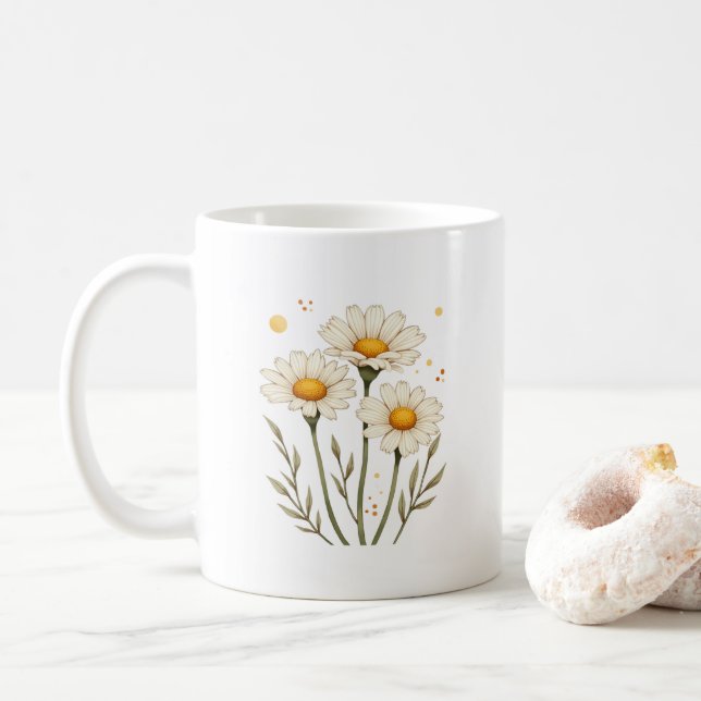 Personalised Daisy Flower  Coffee Mug (With Donut)