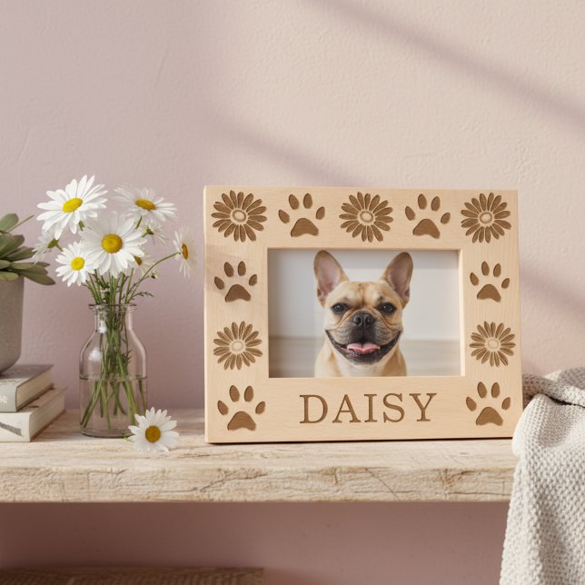 Personalised Daisy Flowers Wooden Pet Photo Frame (🌼🐾 A daisy for every paw print – custom photo frame for your pet’s portrait!)