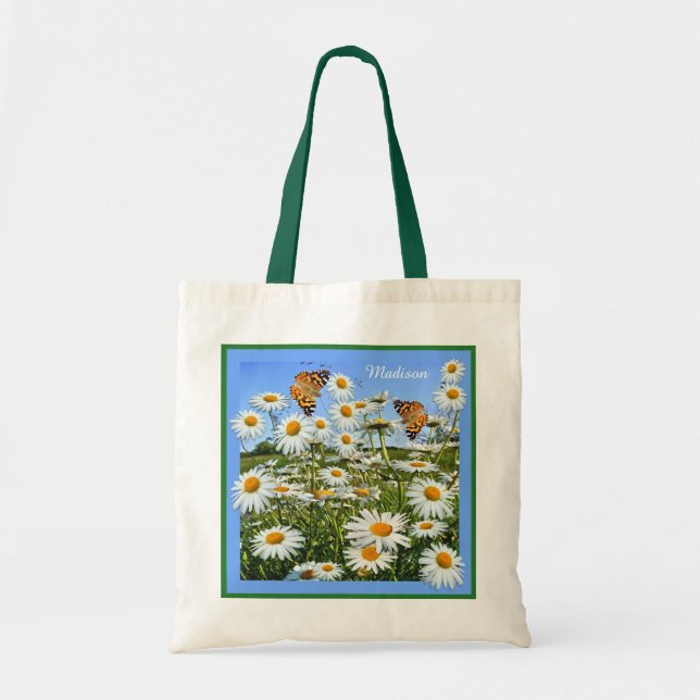 Personalised Daisy Meadow Custom Text Tote Bag (Front)