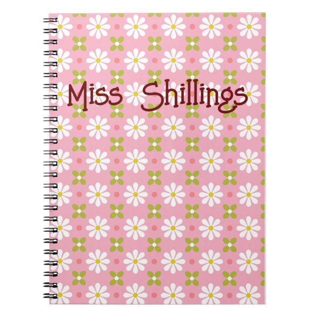 Personalised daisy patterned spiral notebook (Front)