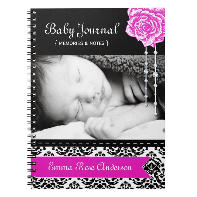 Personalised Damask Baby Journal (Front)