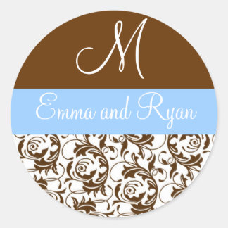 Personalised Damask Blue and Brown Stickers