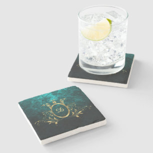 Personalised Damask gold Frame Stone Coaster