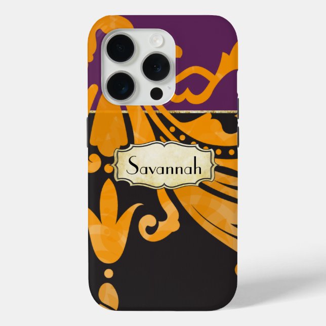 Personalised Damask Purple Yellow Gold Floral Case-Mate iPhone Case (Back)