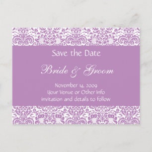 Personalised Damask Save the Date Announcement Postcard
