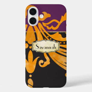 Personalised Damask Scroll Work Gold Accents iPhone 16 Plus Case