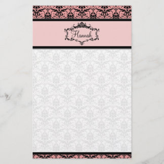 Personalised Damask Stationery - Pink and Black