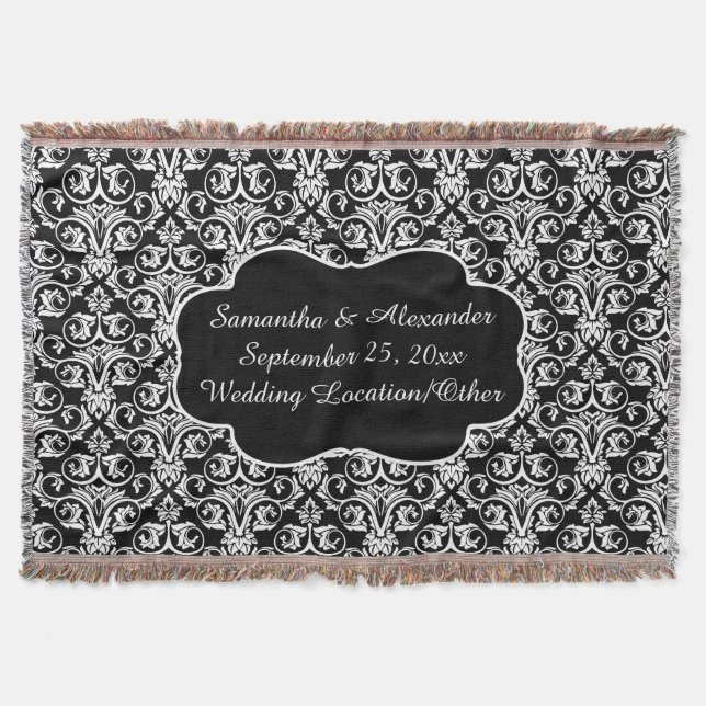 Personalised Damask Wedding Custom Keepsake Throw (Front)