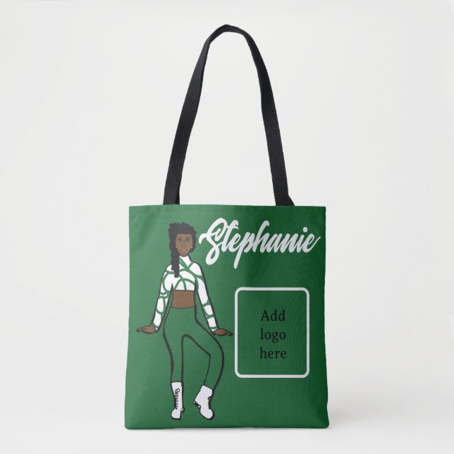 Personalised Dancer Tote ( Green White) Bag (Front)