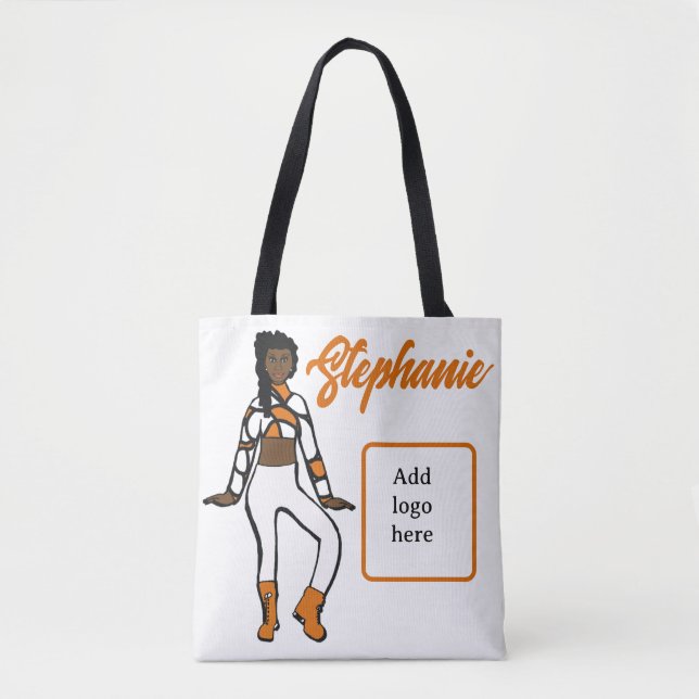 Personalised Dancer Tote ( Orange White) Bag (Front)