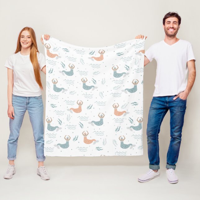 Personalised Dancing Mermaid Illustration Sea  Fleece Blanket (In Situ)