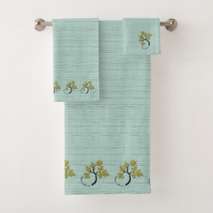 Personalised Dancing Tree Olive Green Bath Towel Set
