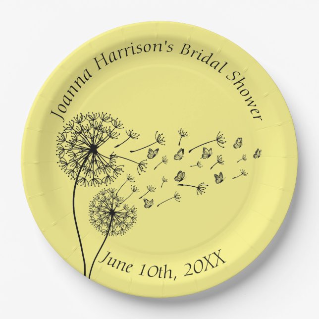 Personalised Dandelion Clock with Butterflies Paper Plate (Front)