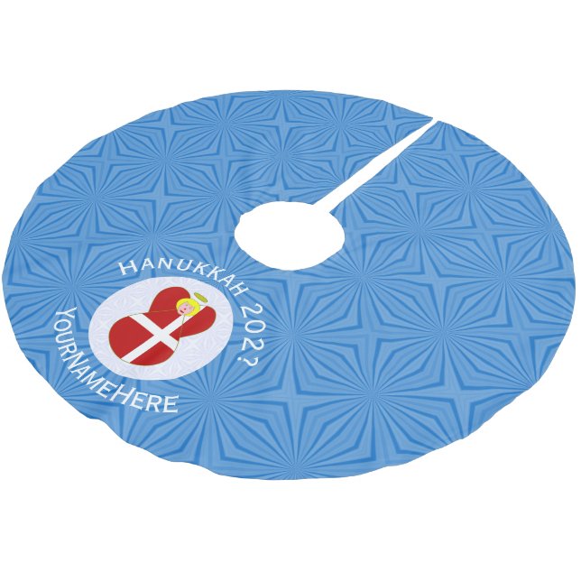 Personalised Danish Angel Hanukkah Flag Brushed Polyester Tree Skirt (Angled)