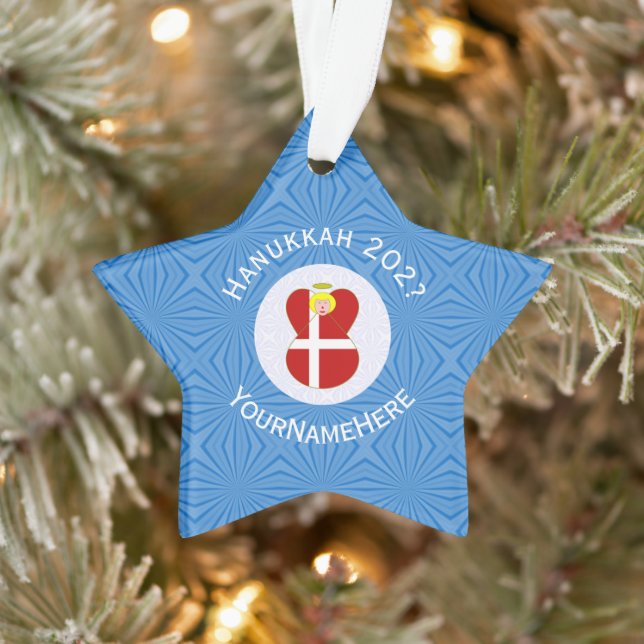 Personalised Danish Angel Hanukkah Flag  Ornament (Tree)
