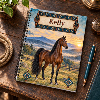 Personalised Dark Bay Saddlebred Mountain Sunrise Notebook