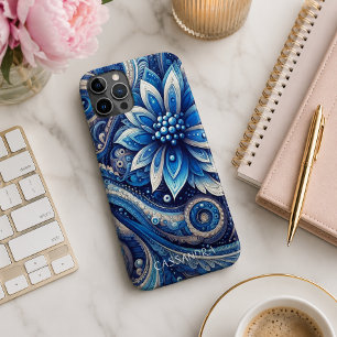 Personalised Dark Blue Black Paisley Art Pattern Case-Mate iPhone Case