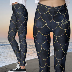 Personalised Dark Blue Mermaid Scales  Leggings