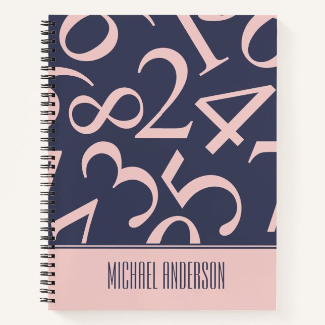 Personalised Dark Blue Number Pattern Math Graph Notebook (Front)