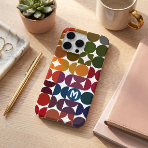 Personalised Dark Blue Orange Green Midcentury Art iPhone 15 Pro Max Case