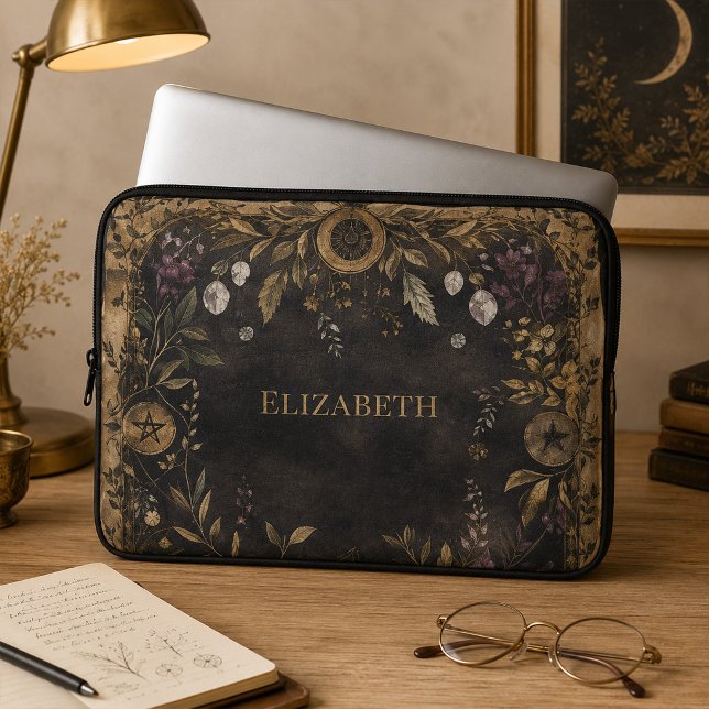Personalised Dark Botanical Witchy Laptop Sleeve (Personalized Dark Botanical Witchy Laptop Sleeve)
