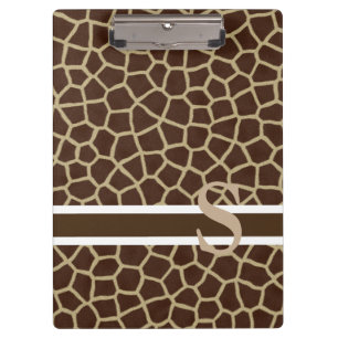 Personalised Dark Brown Badge Giraffe Print Clipboard