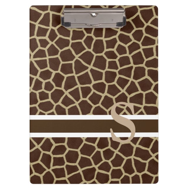 Personalised Dark Brown Badge Giraffe Print Clipboard (Front)