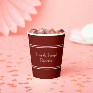 Personalised Dark Burgundy with White Lines  Paper Cups