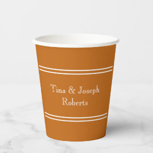 Personalised Dark Burnt Orange with White Lines Paper Cups