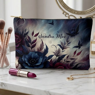 Personalised Dark Gothic Floral Cosmetic Makeup Accessory Pouch