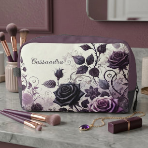 Personalised Dark Gothic Floral Travel Makeup Bag