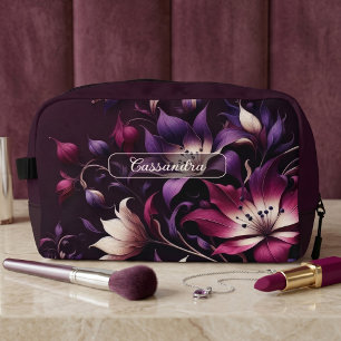 Personalised Dark Gothic Floral Travel Makeup Bag