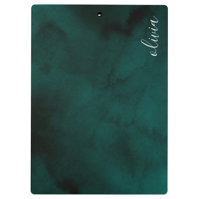 Personalised Dark Green Watercolor Monogram  Clipboard (Back)