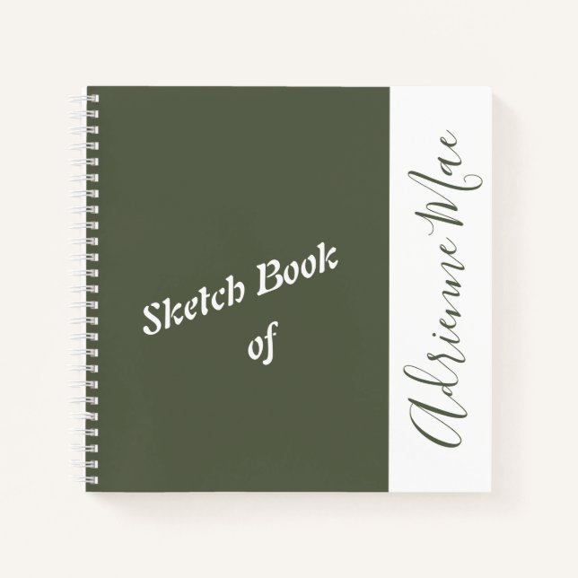Personalised Dark Green & White Sketch Book (Front)