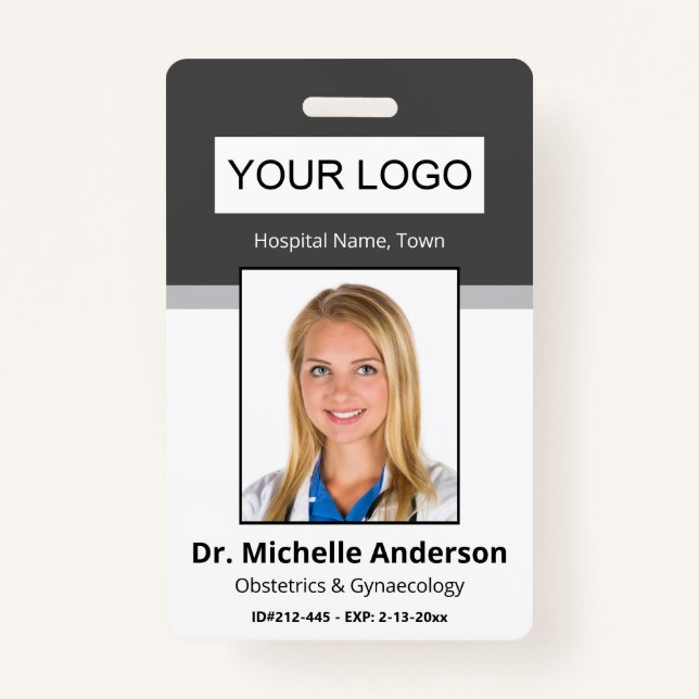 Personalised Dark Grey  Doctor Photo Identity ID Badge (Front)